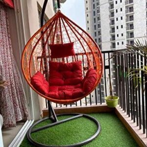 Cite Swing Chair (Orange Colour) with Stand & Cushion (Red Colour) & Hook Outdoor/Indoor/Balcony/Garden/Patio/House Improvement