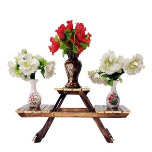 Vintage Wooden Multipurpose Folding Rack/Plant Stand with 3 Decks/Living Room Side Stand/Wooden Stool/Flower Pot Stand/Vase Stand Plant Stand for Garden and Outdoors
