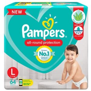 Pampers All round Protection Pants, Large size baby diapers (LG), 64 Count, Anti Rash diapers, Lotion with Aloe Vera